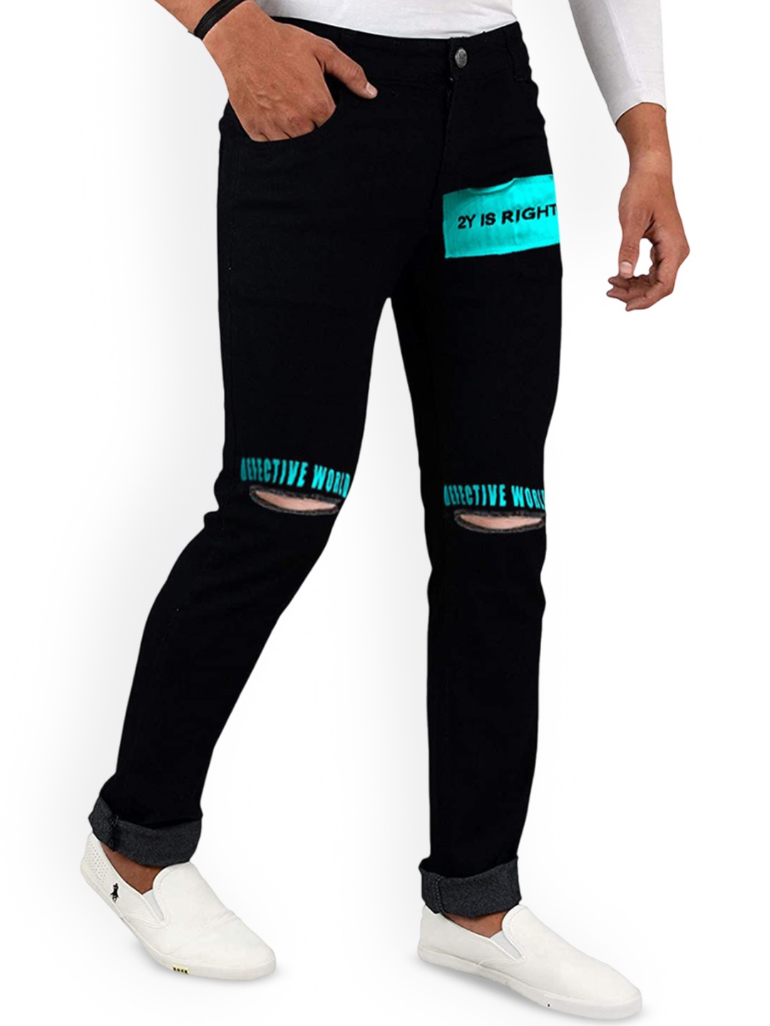 

Star4Well Men Narrow Slim Fit Jeans, Black