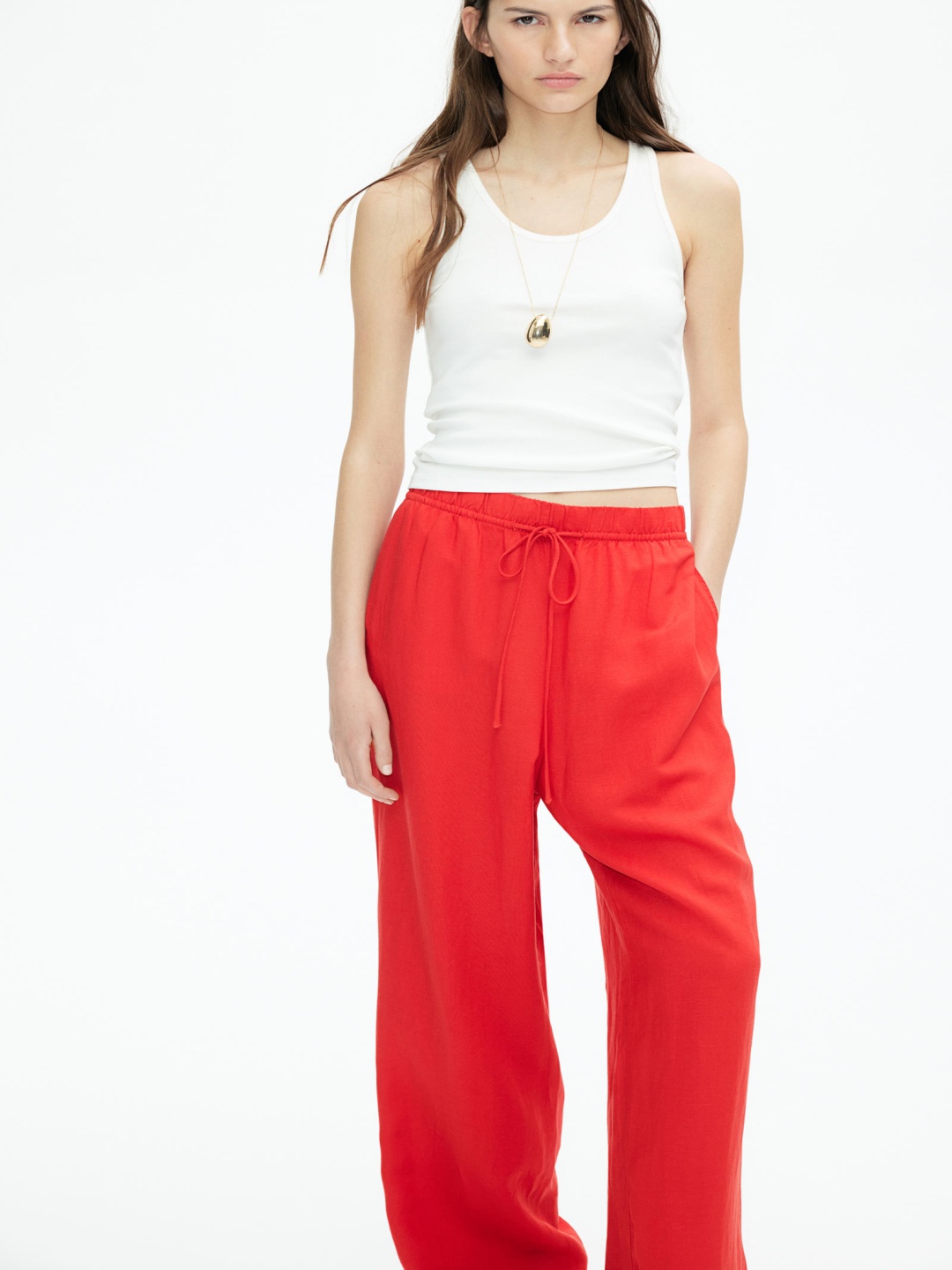 

H&M Linen-Blend Trousers, Red