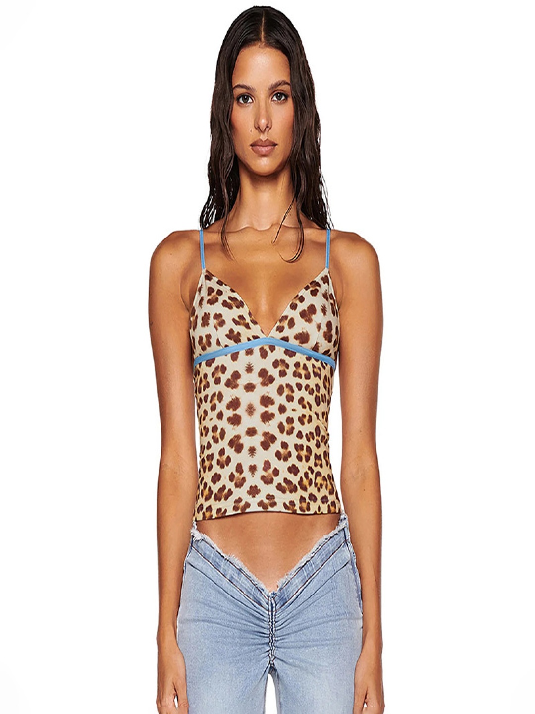 

StyleCast Women Animal Printed Shoulder Straps Fitted Crop Top, Brown