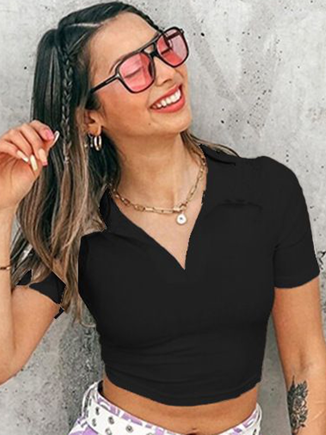 

StyleCast x Revolte Cotton Fitted Crop Top, Black