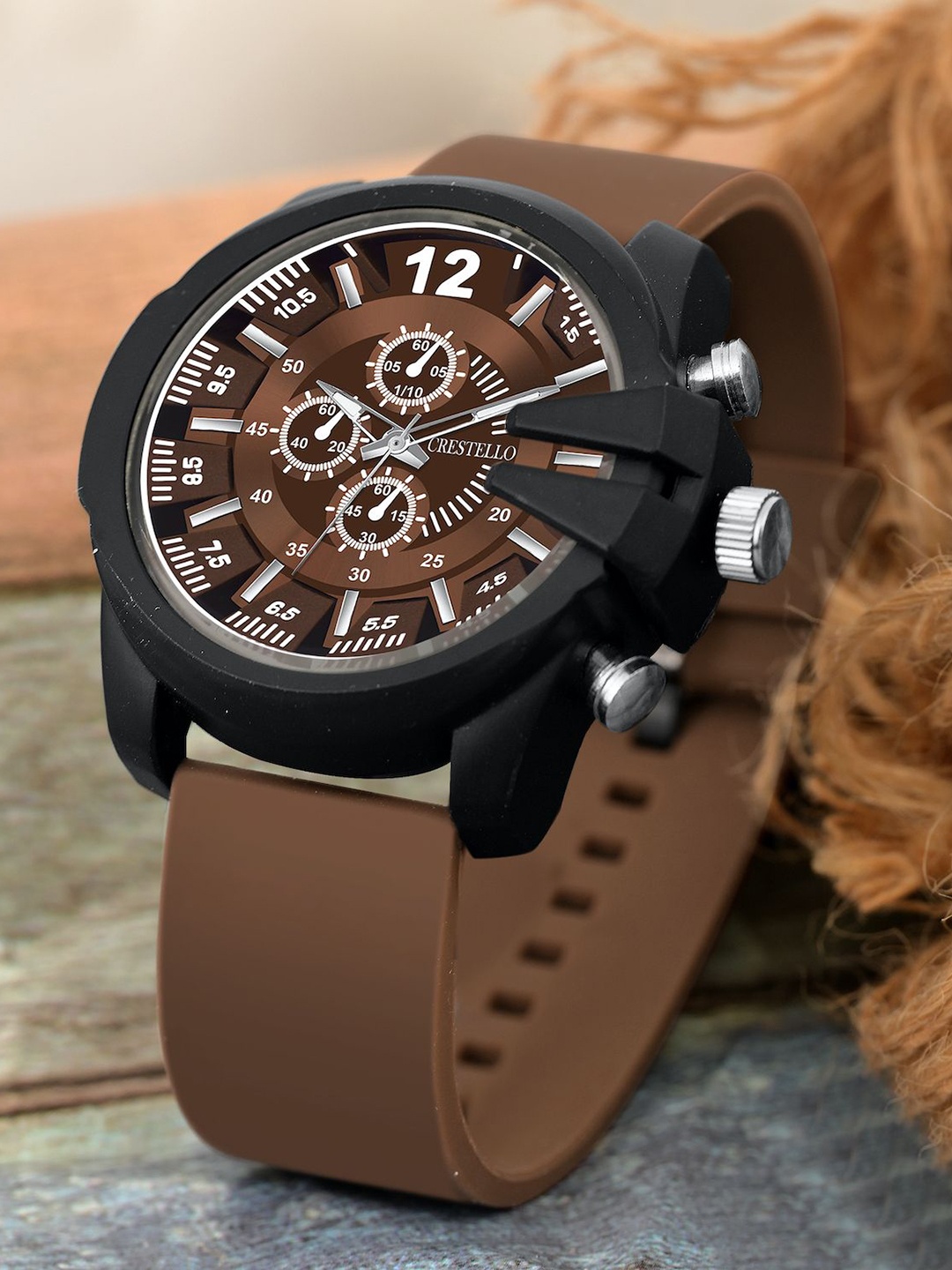 

CRESTELLO Men Dial & Bracelet Style Straps Analogue Watch CR-DSL042-BRWN, Brown