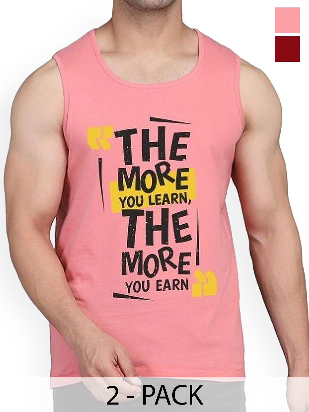 

WOOSTRO Men Pack Of 2 Printed Innerwear Vests, Peach