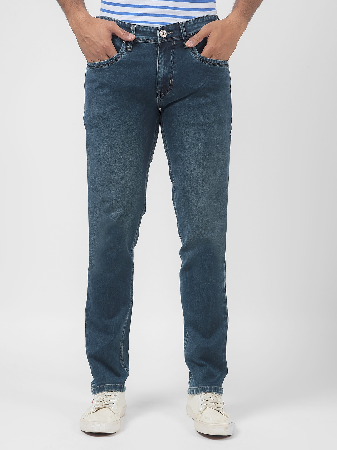 

Numero Uno Men Skinny Fit Low-Rise Light Fade Stretchable Jeans, Blue