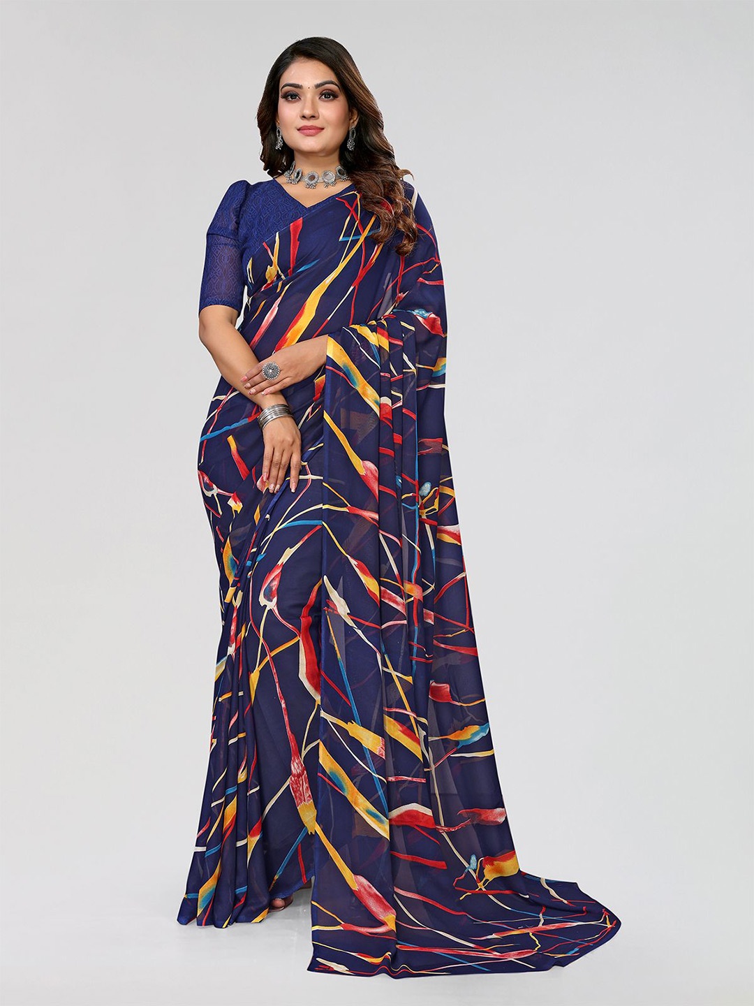 

Moda Rapido Poly Georgette Saree, Blue