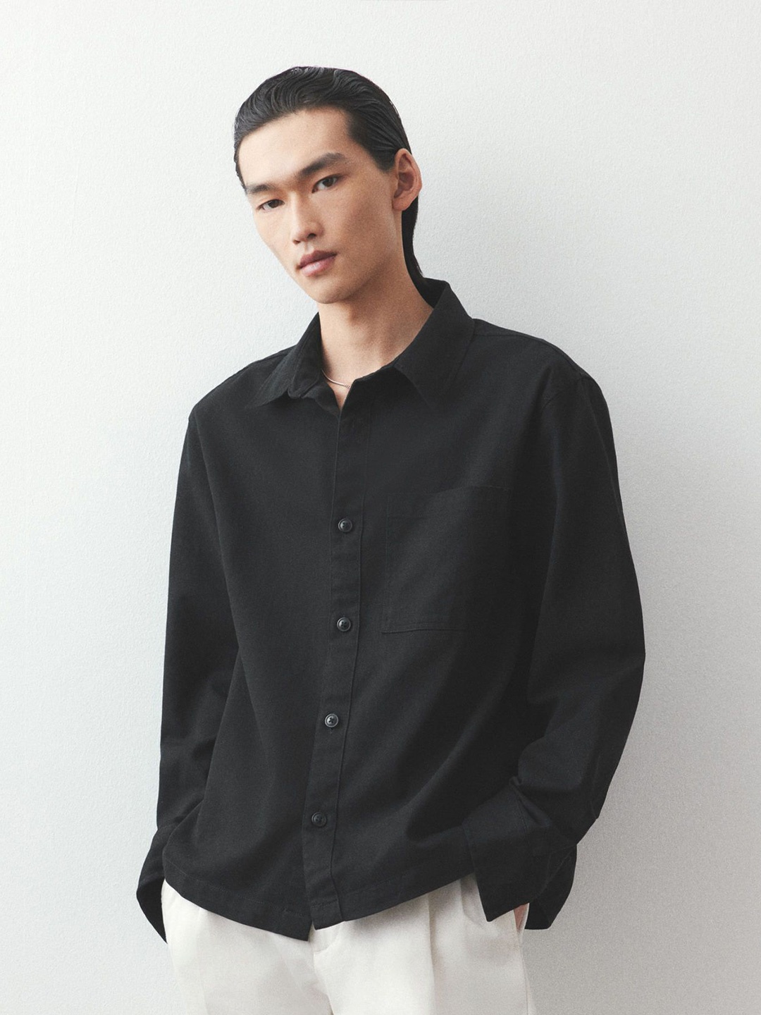 

H&M Regular Fit Cotton Twill Overshirt, Black