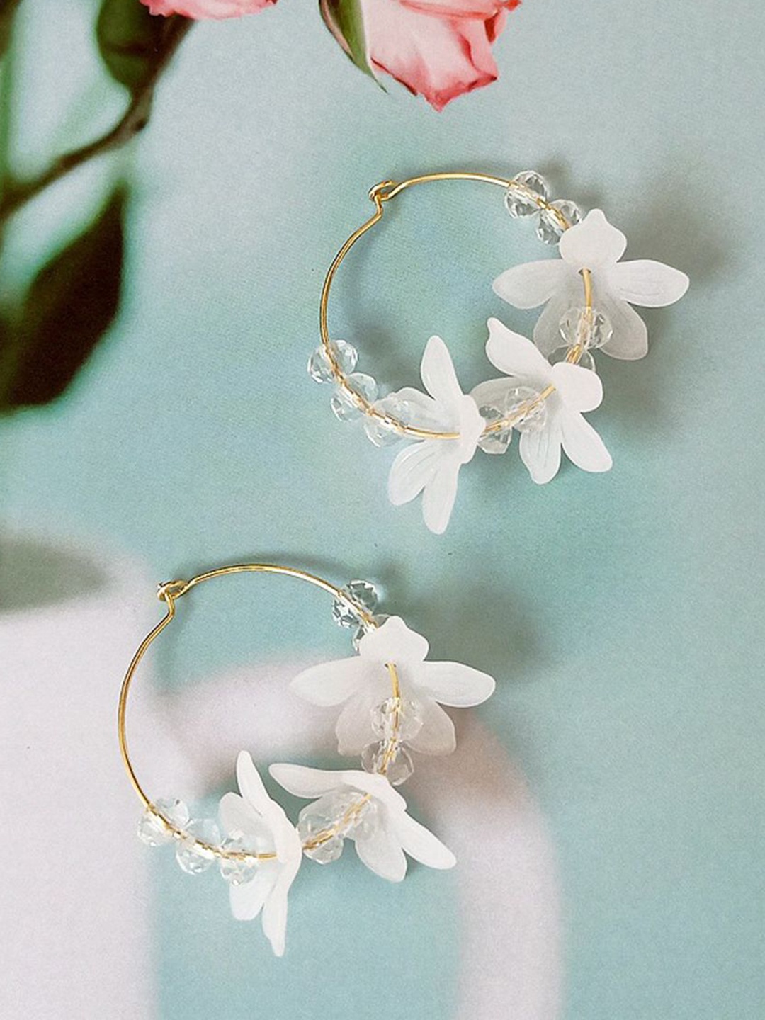 

Just Lil Things Floral Circular Hoop Earrings, White