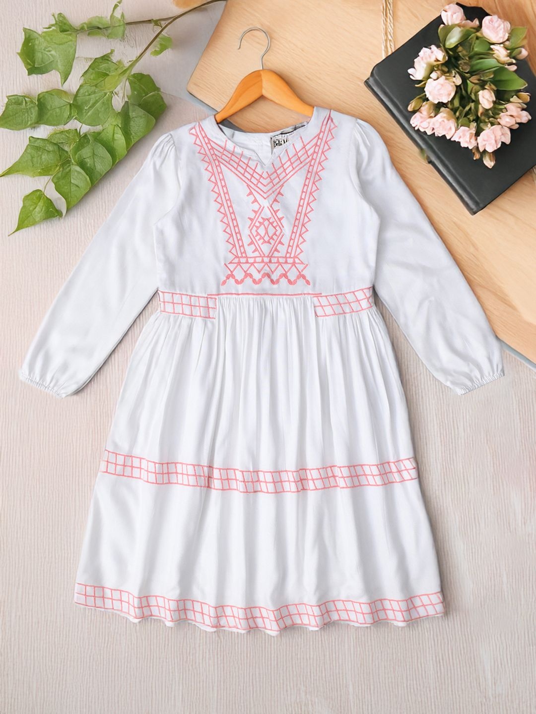 

Bella Moda Embroidered Puff Sleeve Fit & Flare Dress, White