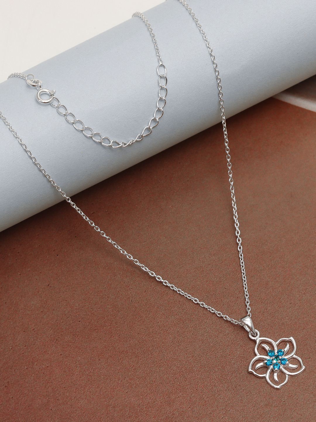 

LeCalla 925 Sterling Silver Topaz Studded Flower Shaped Pendants with Chains