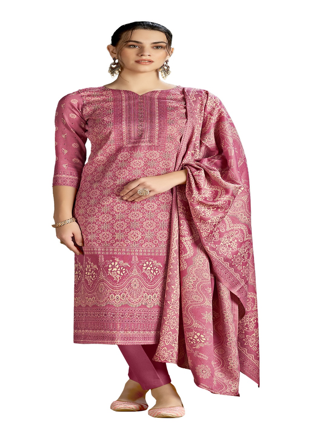 

DRAVINAM Trends Printed Unstitched Dress Material, Pink