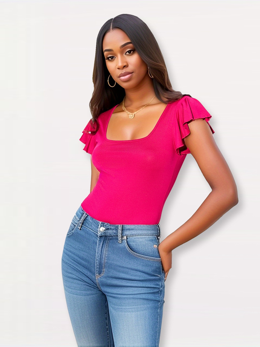

StyleCast x Revolte Women Square Neck Fitted Top, Fuchsia