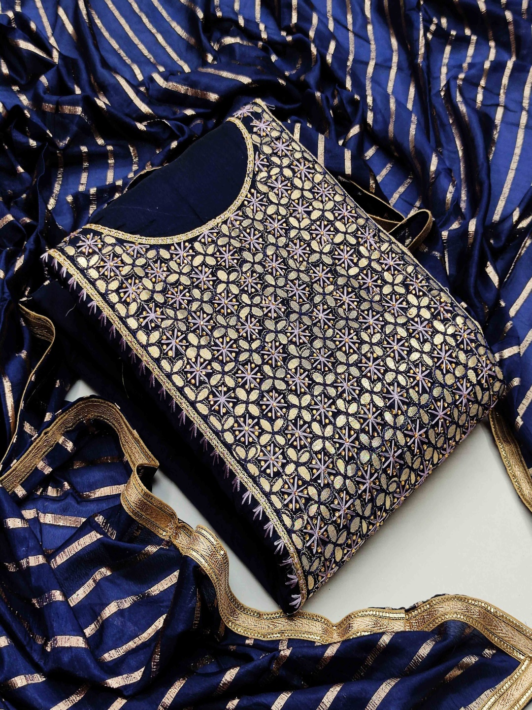 

HERE&NOW Embellished Unstitched Dress Material, Blue