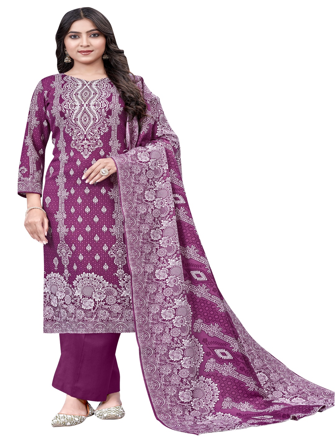 

DRAVINAM Trends Floral Printed Pashmina Unstitched Dress Material, Pink