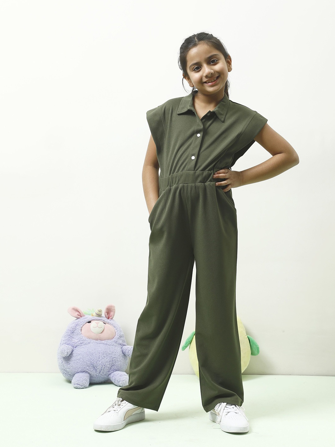 

Athena Girl Girls Basic Jumpsuit, Olive