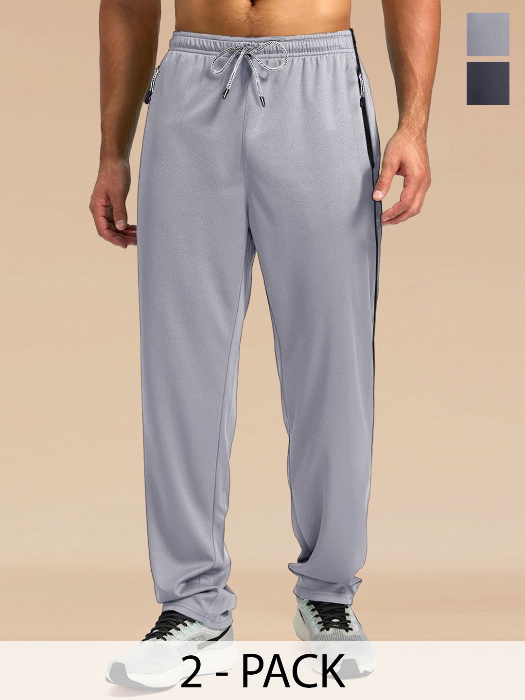

SZN Men Pack Of 2 Mid Rise Track Pants, Grey melange