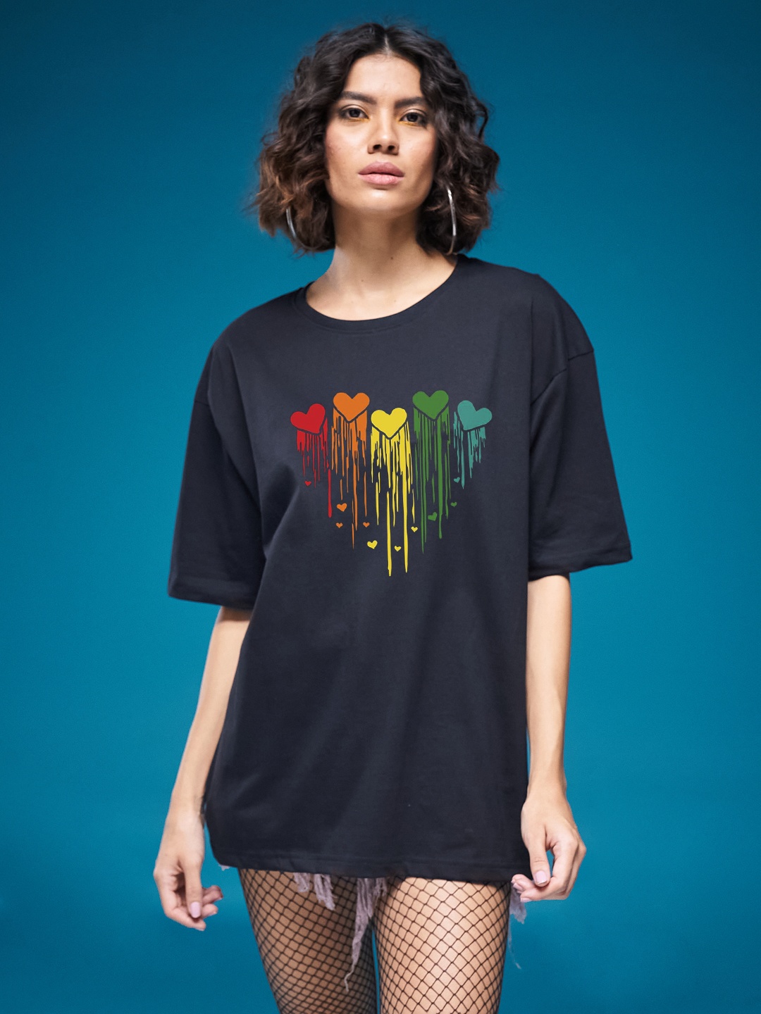 

SMARTEES Women Graphic Printed Round Neck Cotton Oversized T-shirt, Black