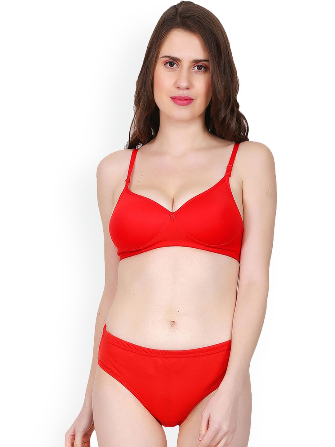 

chia fashions Cotton Non-Padded Low-Rise Lingerie Set, Red