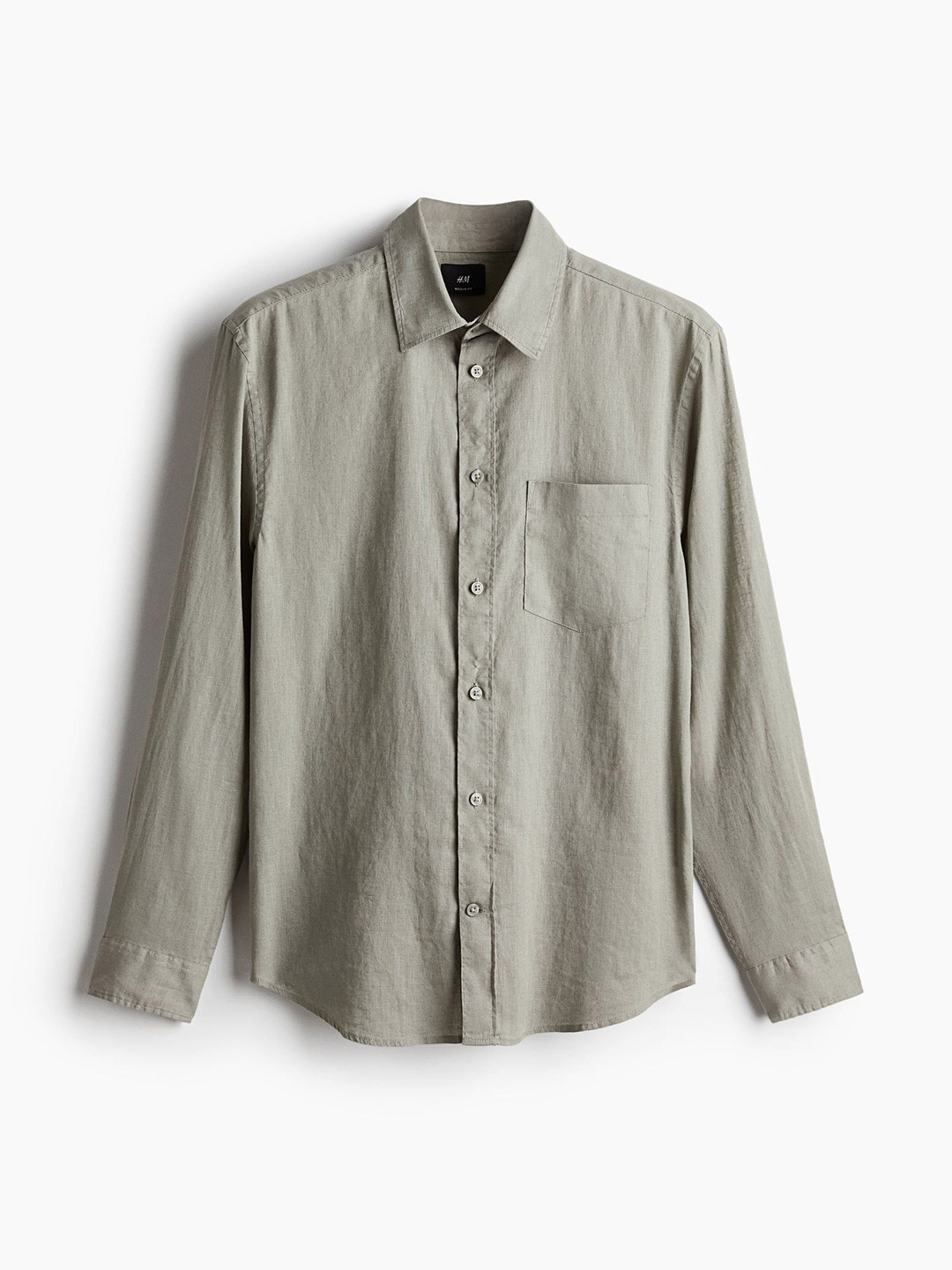 

H&M Regular Fit Linen-Blend Shirt, Green