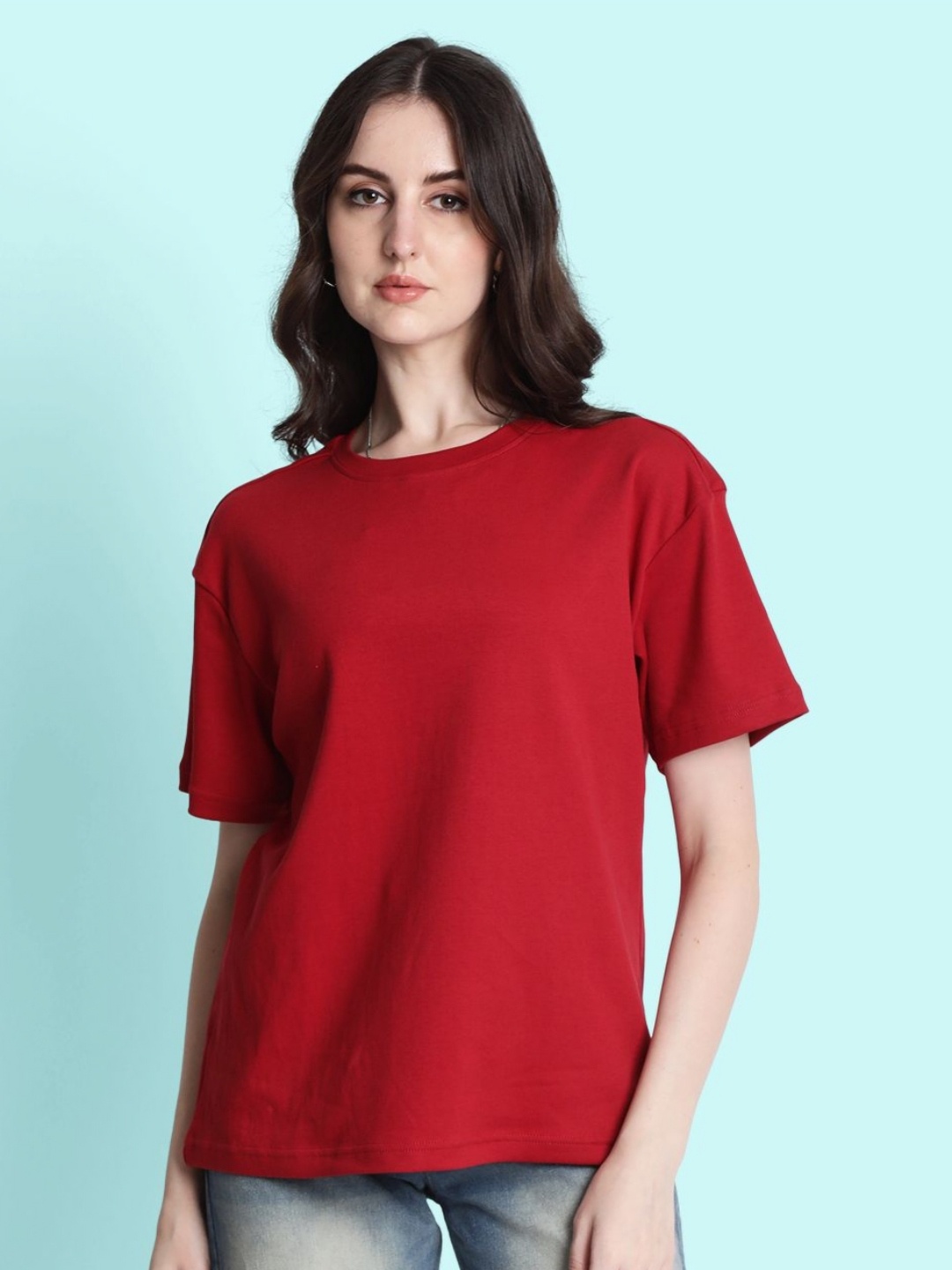 

Bene Kleed Women Solid Round Neck Cotton T-shirt, Red