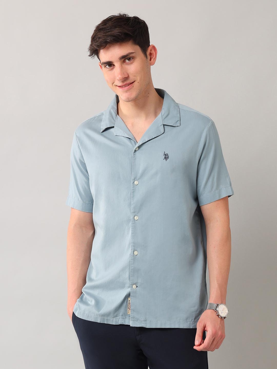 

U.S. Polo Assn. Denim Co. Men Relaxed Fit Cuban Collar Solid Casual Shirt, Teal