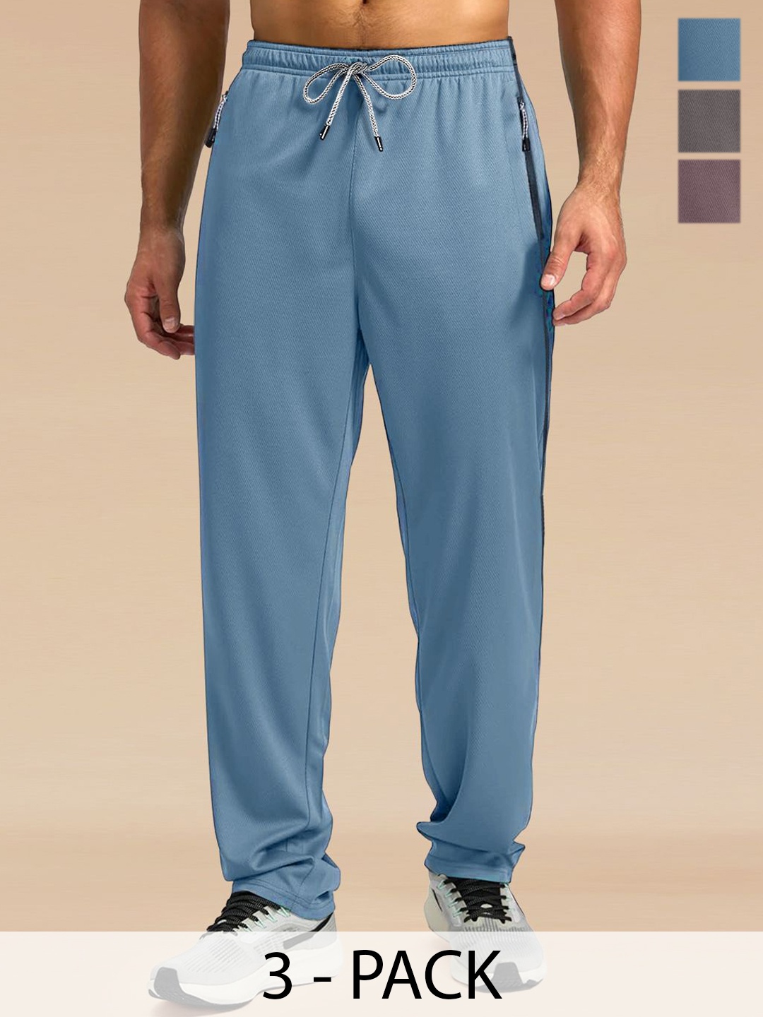 

SZN Men Pack Of 3 Mid Rise Track Pants, Blue