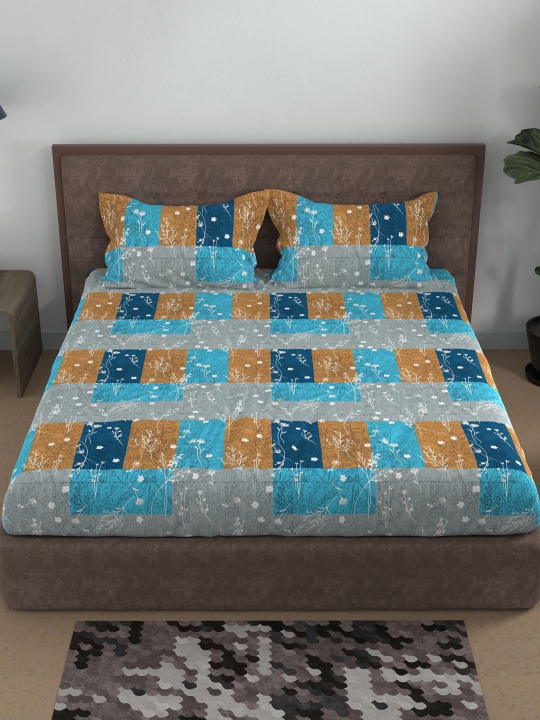 

BELLA CASA Blue & Grey Printed 180 TC Cotton Queen Bedsheet Set 2.44 m X 2.24 m