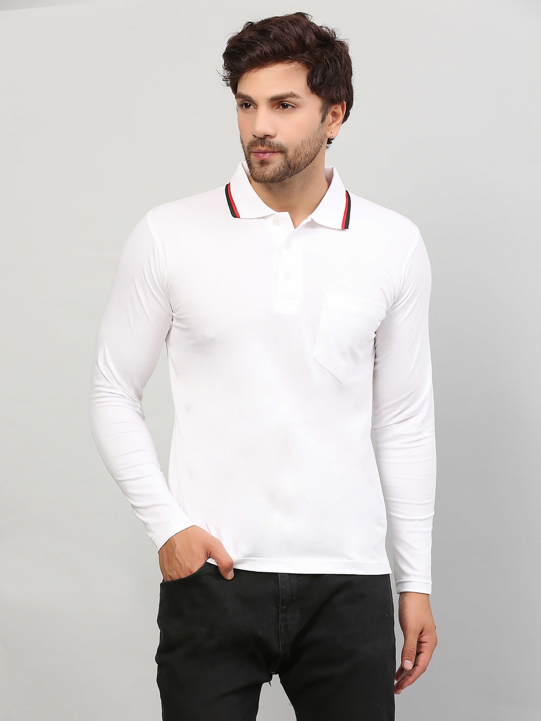 

ALARM Men Solid Polo Collar Cotton T-shirt, White