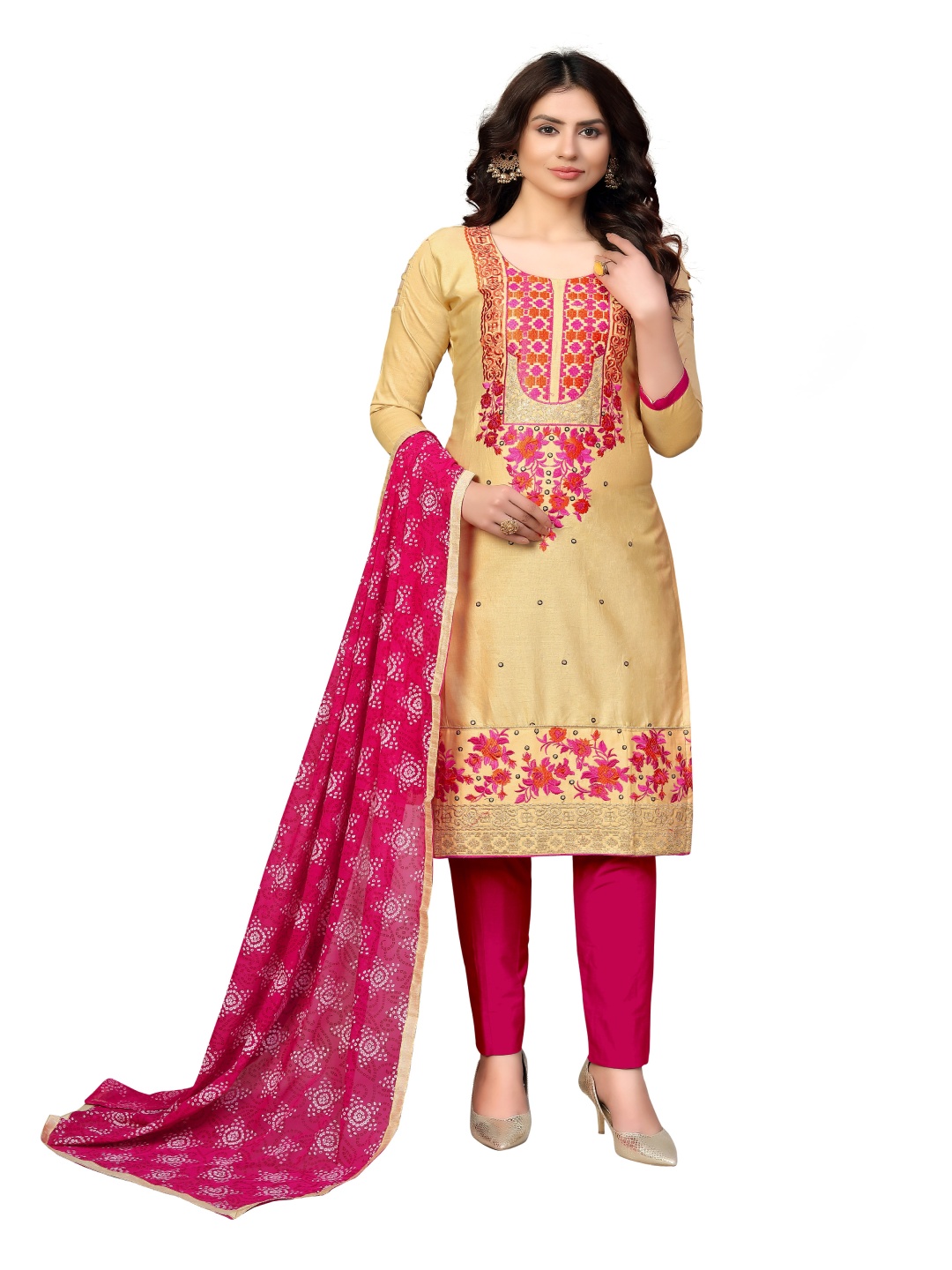 

HERE&NOW Embroidered Unstitched Dress Material, Beige