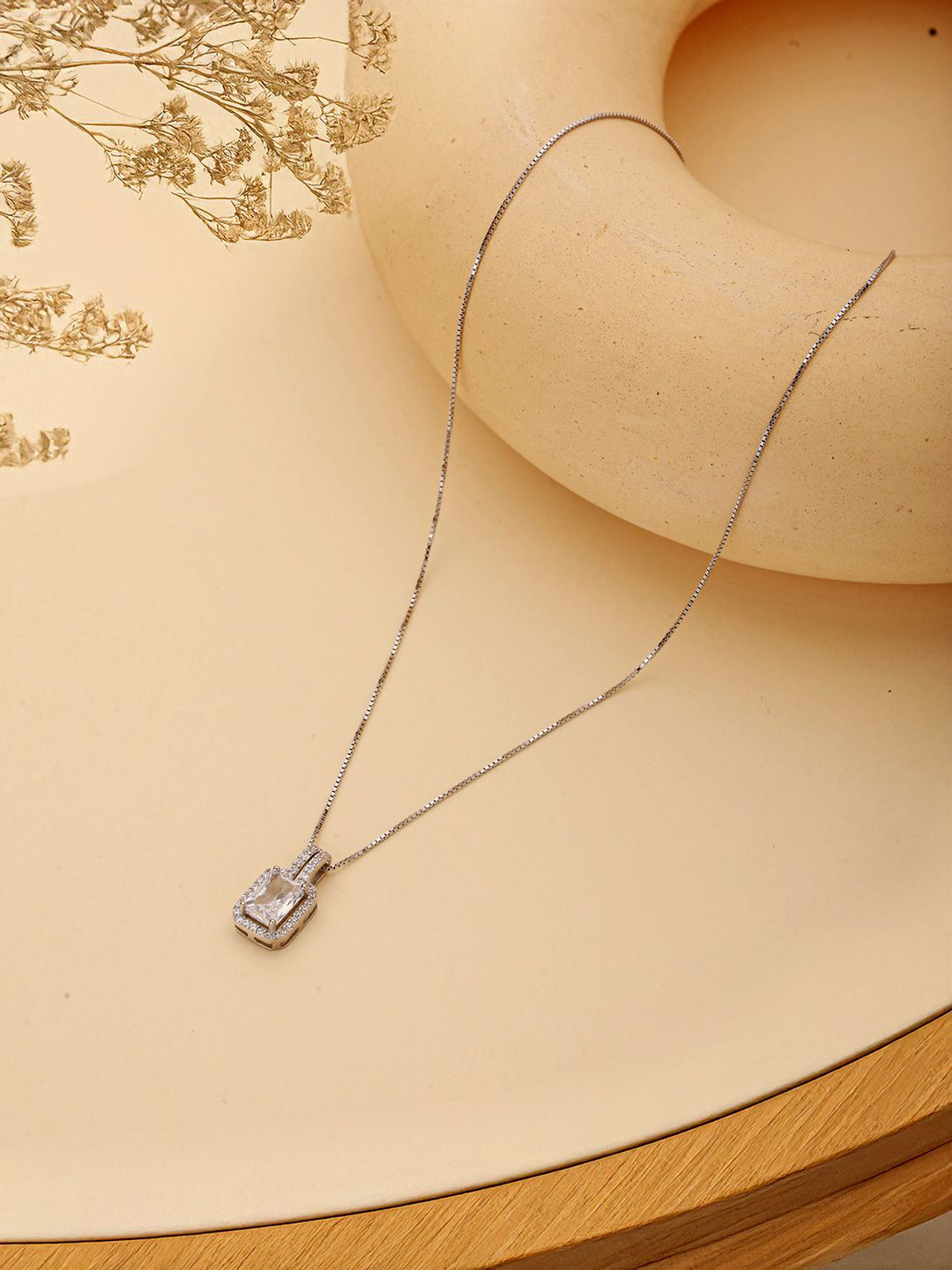 

SARAF SILVERETZ 925 Sterling Silver Silver-Plated Cubic Zirconia Studded Minimal Chain