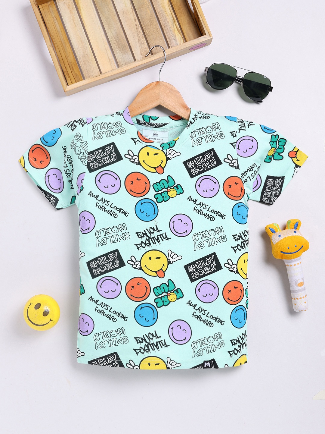 

YK X Minute Mirth Boys Graphic Printed Pure Cotton T-shirt, Green