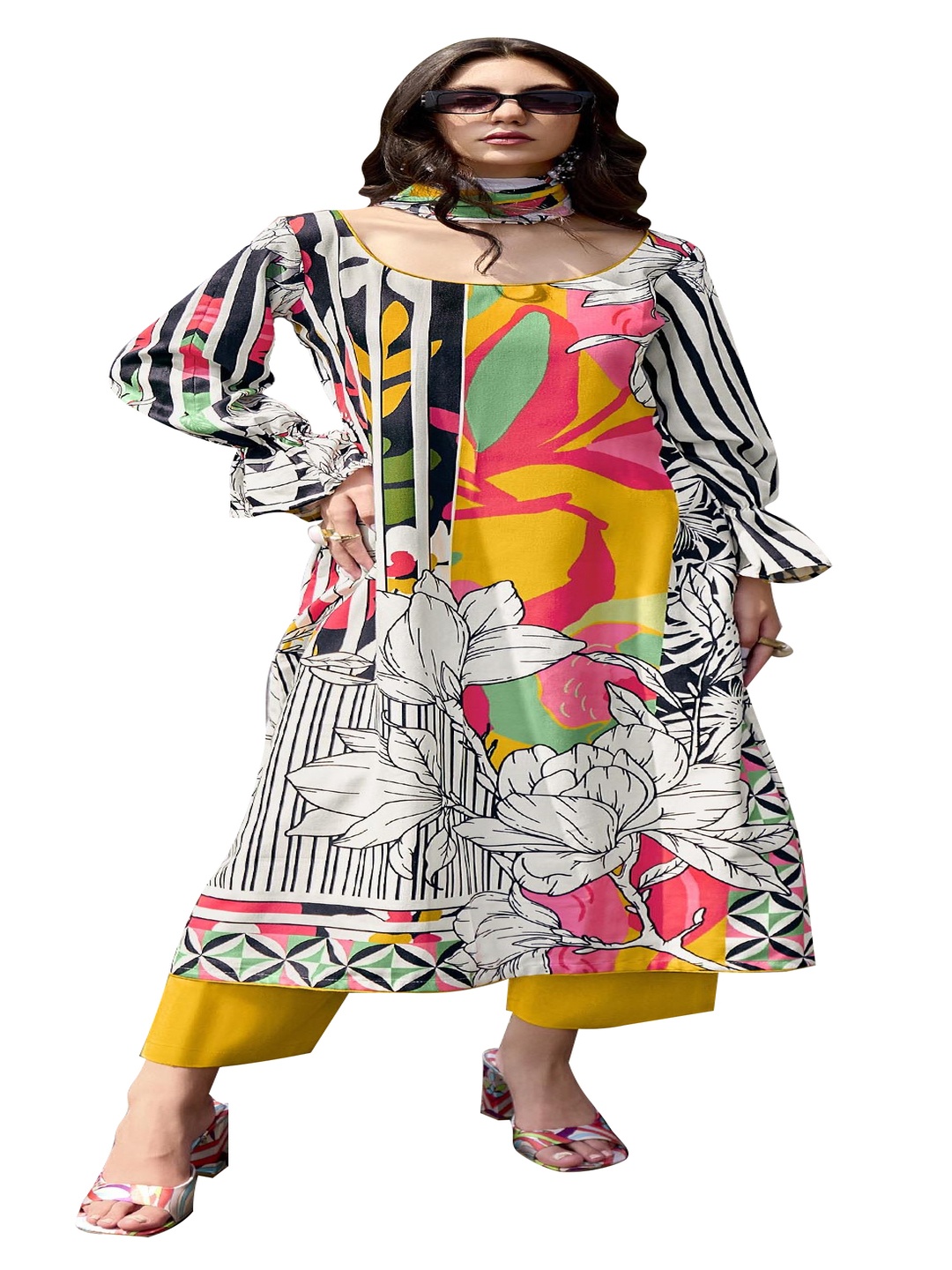 

DRAVINAM Trends Printed Unstitched Dress Material, Yellow