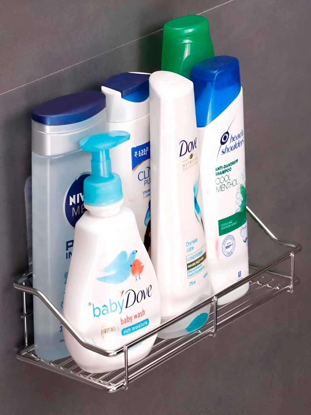 

HOKIPO Silver-Toned Solid Stainless Steel Bathroom Caddy