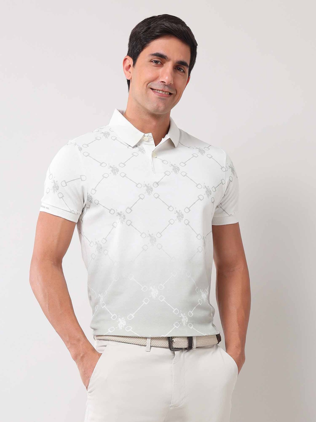 

U.S. Polo Assn. Denim Co. Men Graphic Printed Polo Collar Cotton Slim Fit T-shirt, Grey