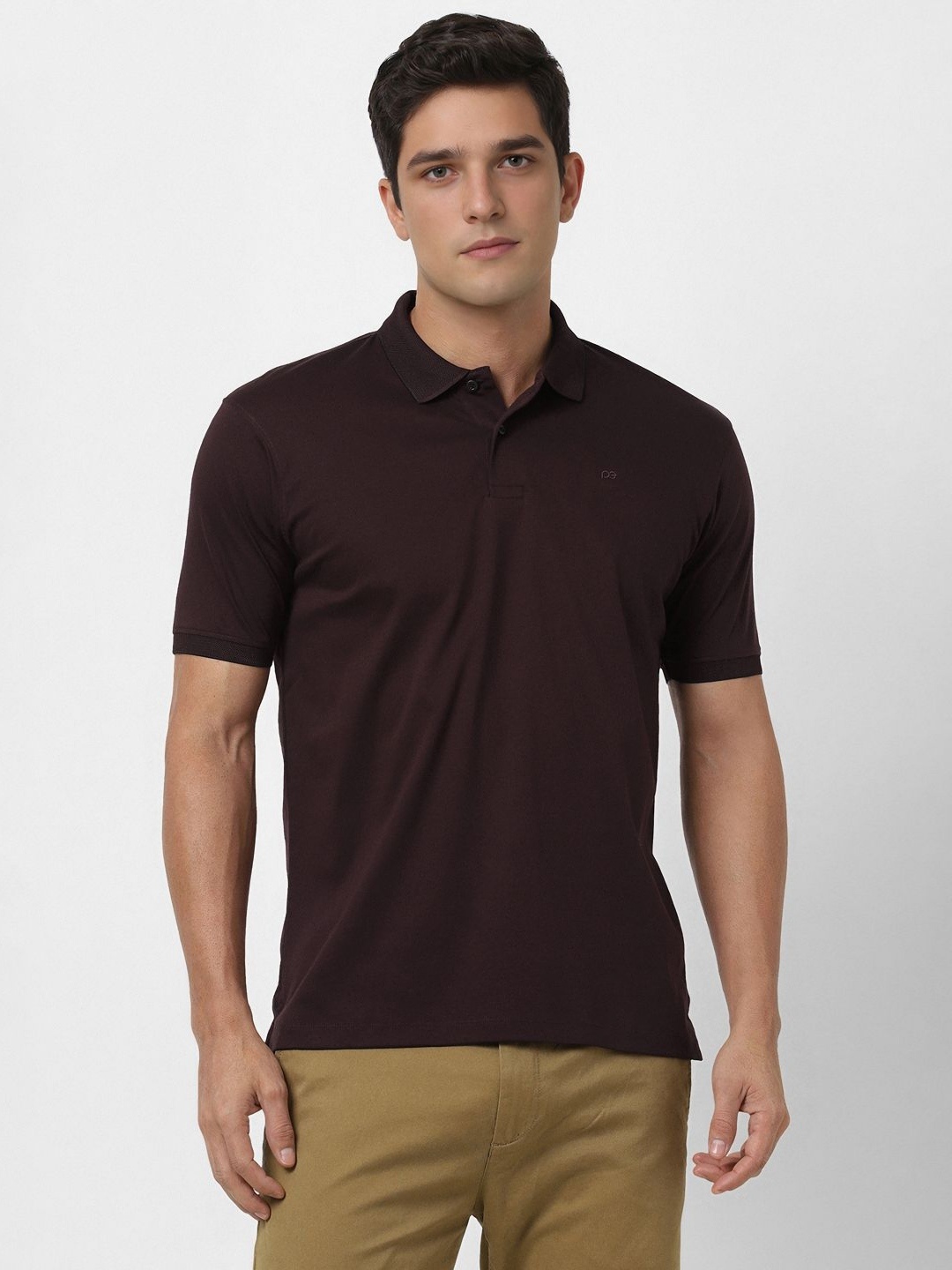 

Peter England Elite Men Solid Polo Collar Cotton T-shirt, Maroon