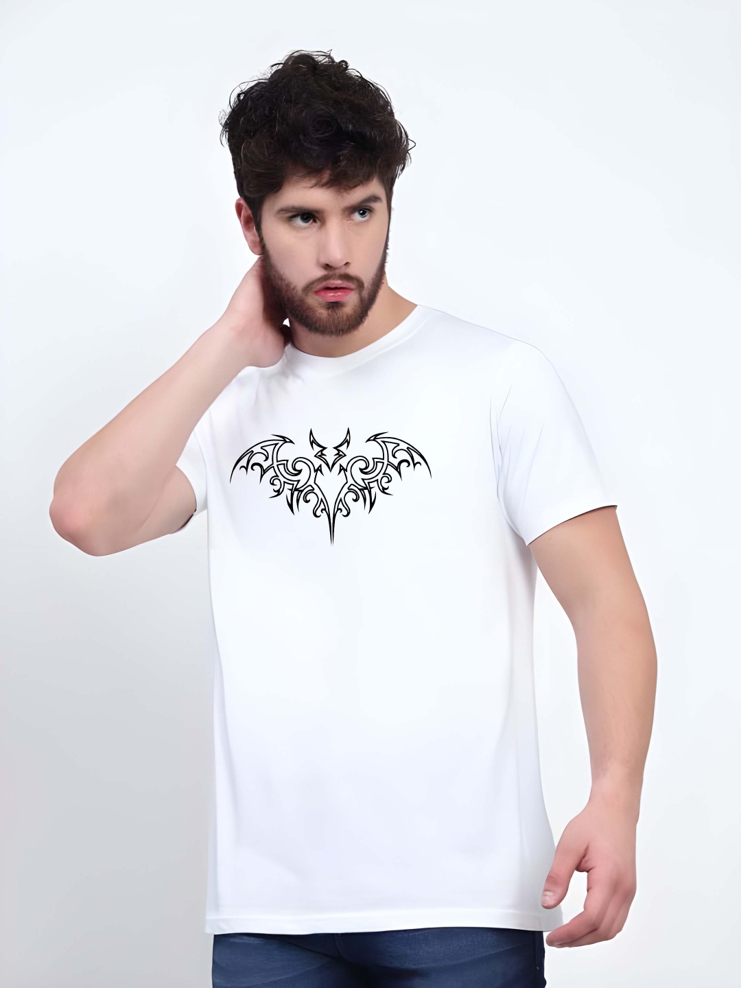 

Krimmple Men Graphic Printed Round Neck Cotton T-shirt, White