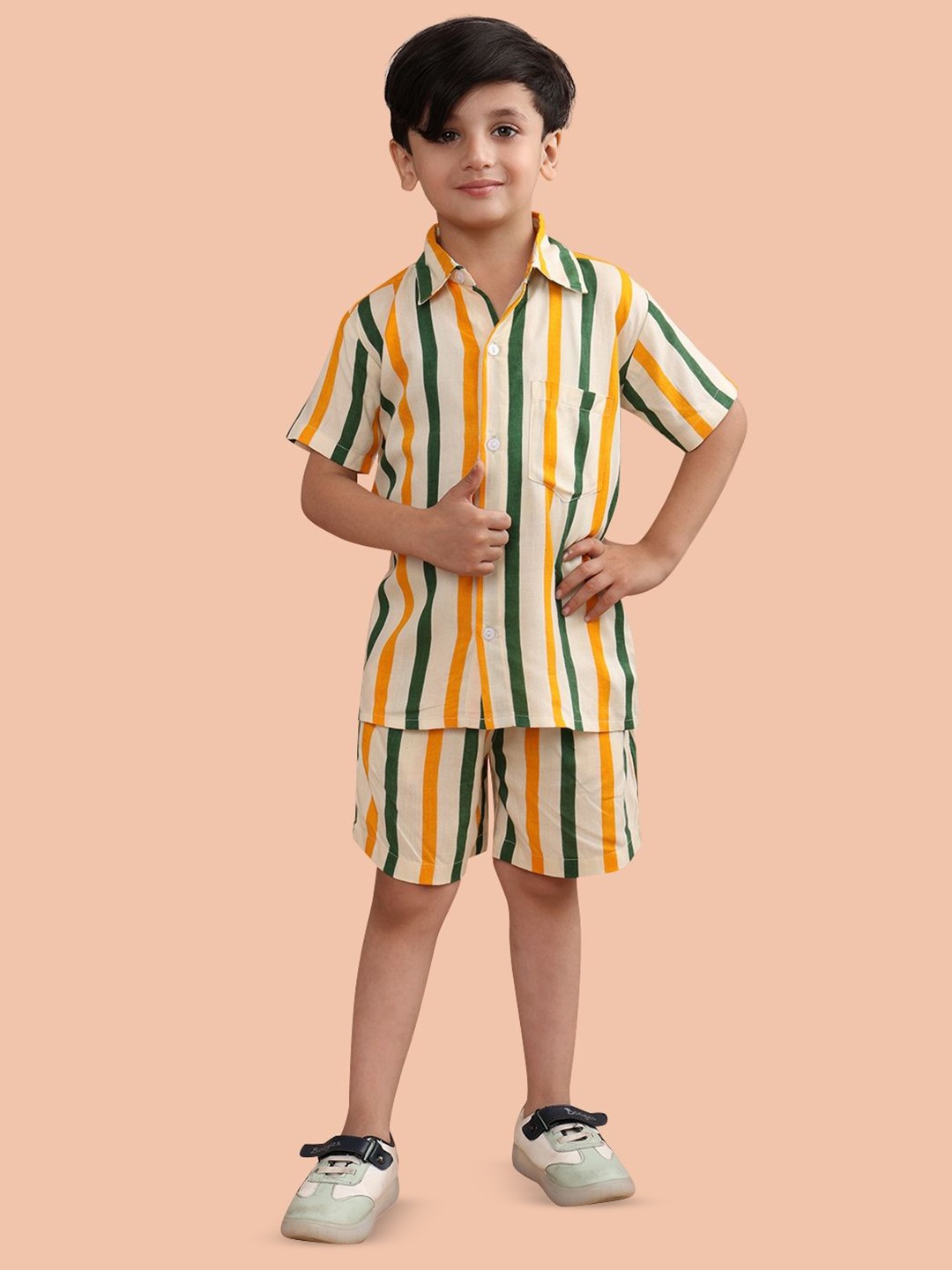 

Superminis Boys Striped Short Sleeves Shirt With Shorts, Orange