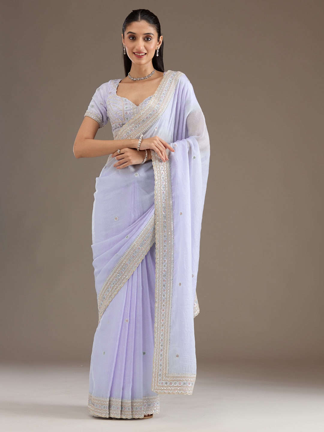 

Koskii Blue Embellished Tissue Saree