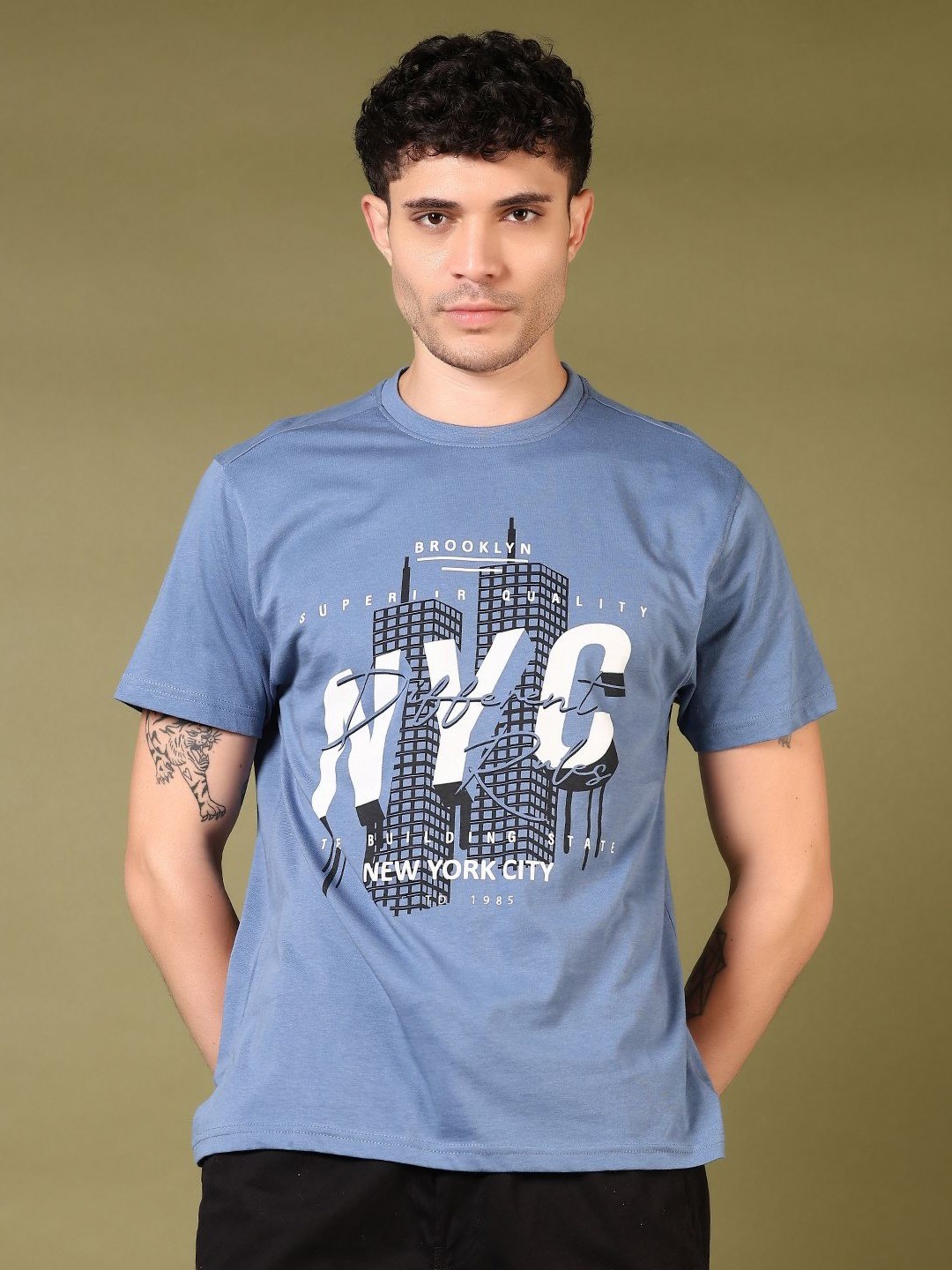 

V-Mart Men Graphic Printed Round Neck Cotton T-shirt, Blue