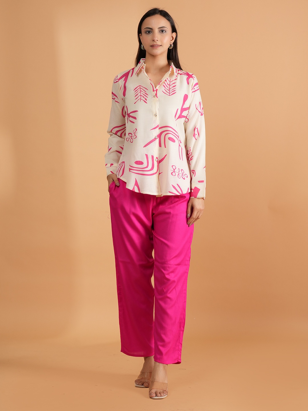 

NEYSA Printed Shirt Collar Neck Shirt With Trousers Co-Ords, Pink