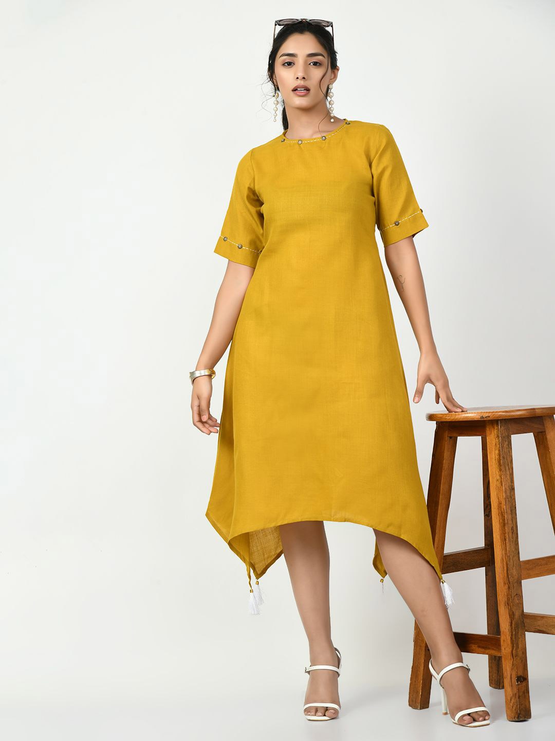 

KALINI Women A-Line Midi Dress, Mustard