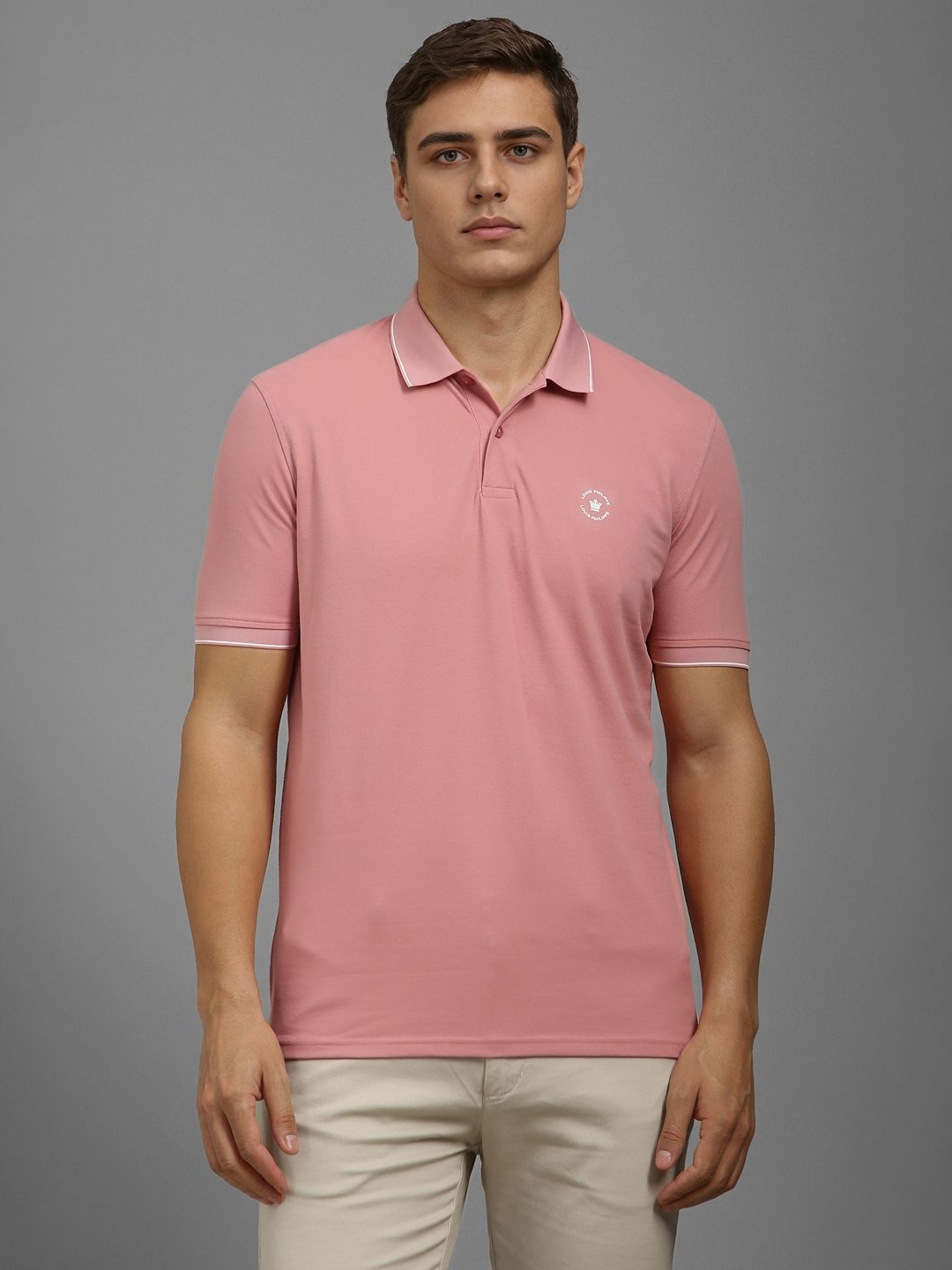 

Louis Philippe Men Solid Polo Collar Cotton T-shirt, Pink