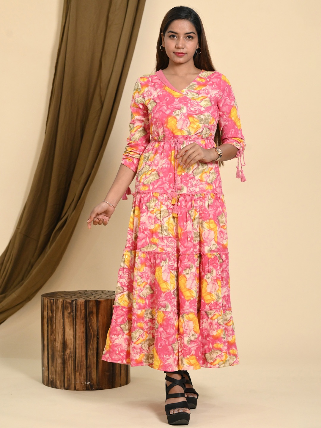 

Rashmi Shree Creation Women Floral Printed Wrap Midi Dress, Pink