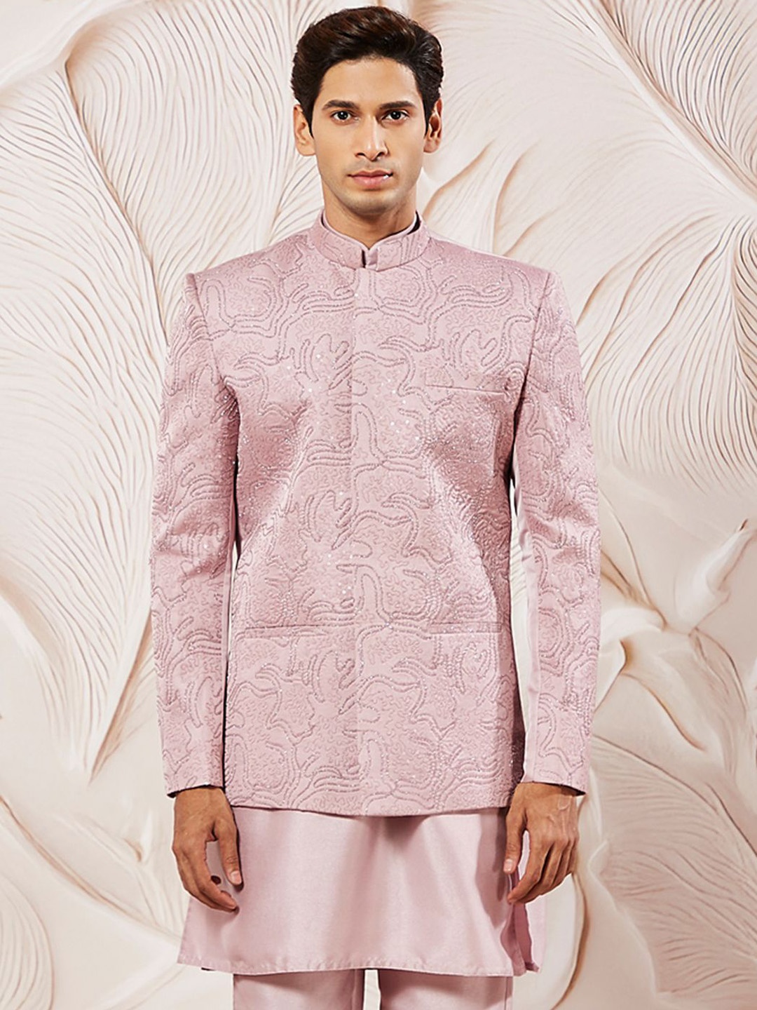 

Vastramay Embroidered Two Piece Slim Fit Bandhgala Jodhpuri, Pink