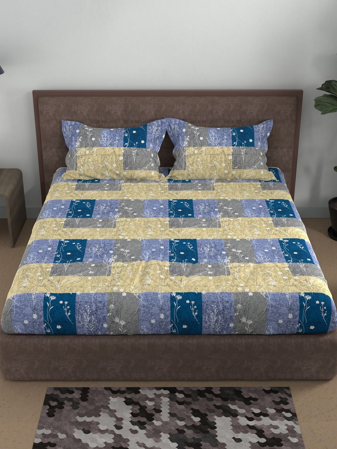 

BELLA CASA Blue Abstract Printed Cotton 180 TC Queen Bedsheet Set 2.43 m X 2.23 m