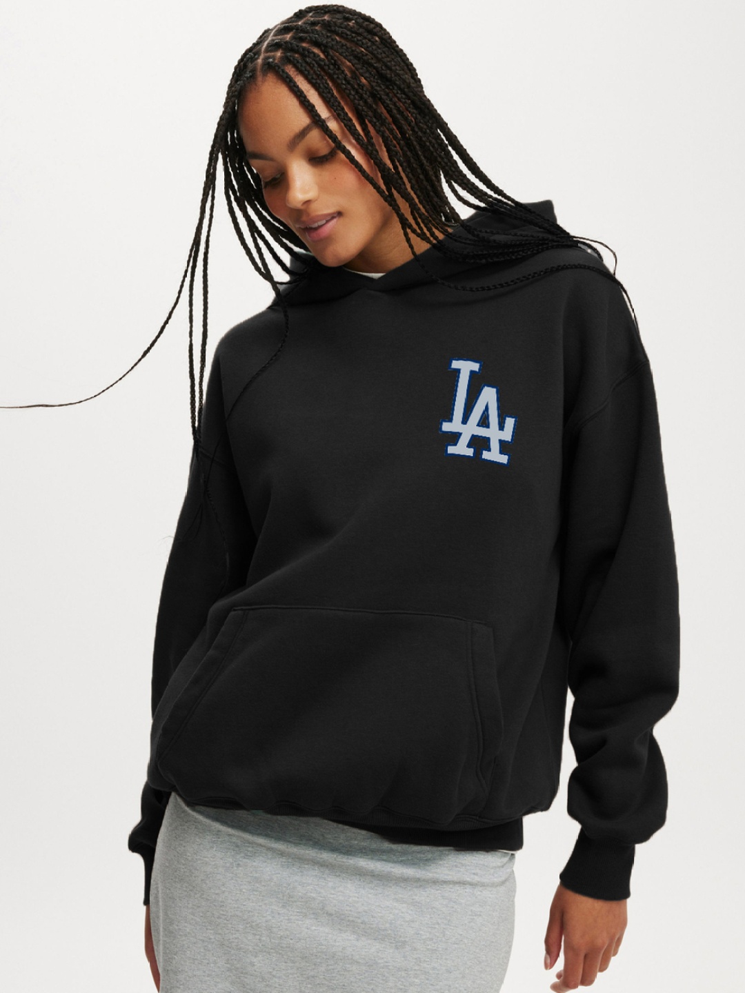 

CLAFOUTIS Women Typography Printed Hooded Oversized Sweatshirt, Black