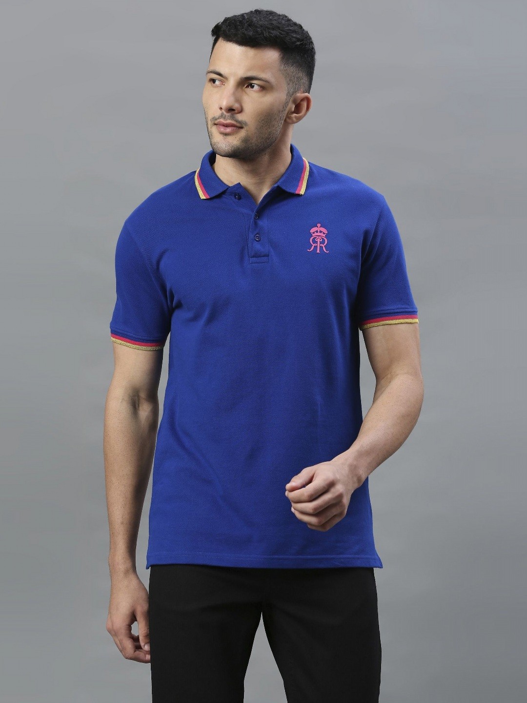 

FanCode Men Solid Polo Collar Cotton T-shirt, Blue