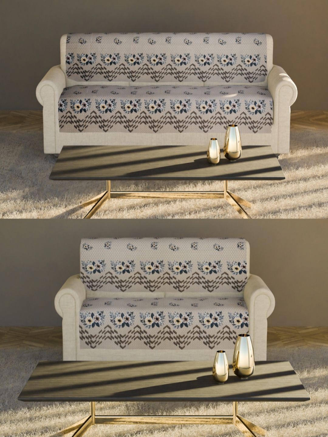 

Fashion Throw Beige & Grey 4 Pieces Printed Velvet 5 Seater Sofa Cover