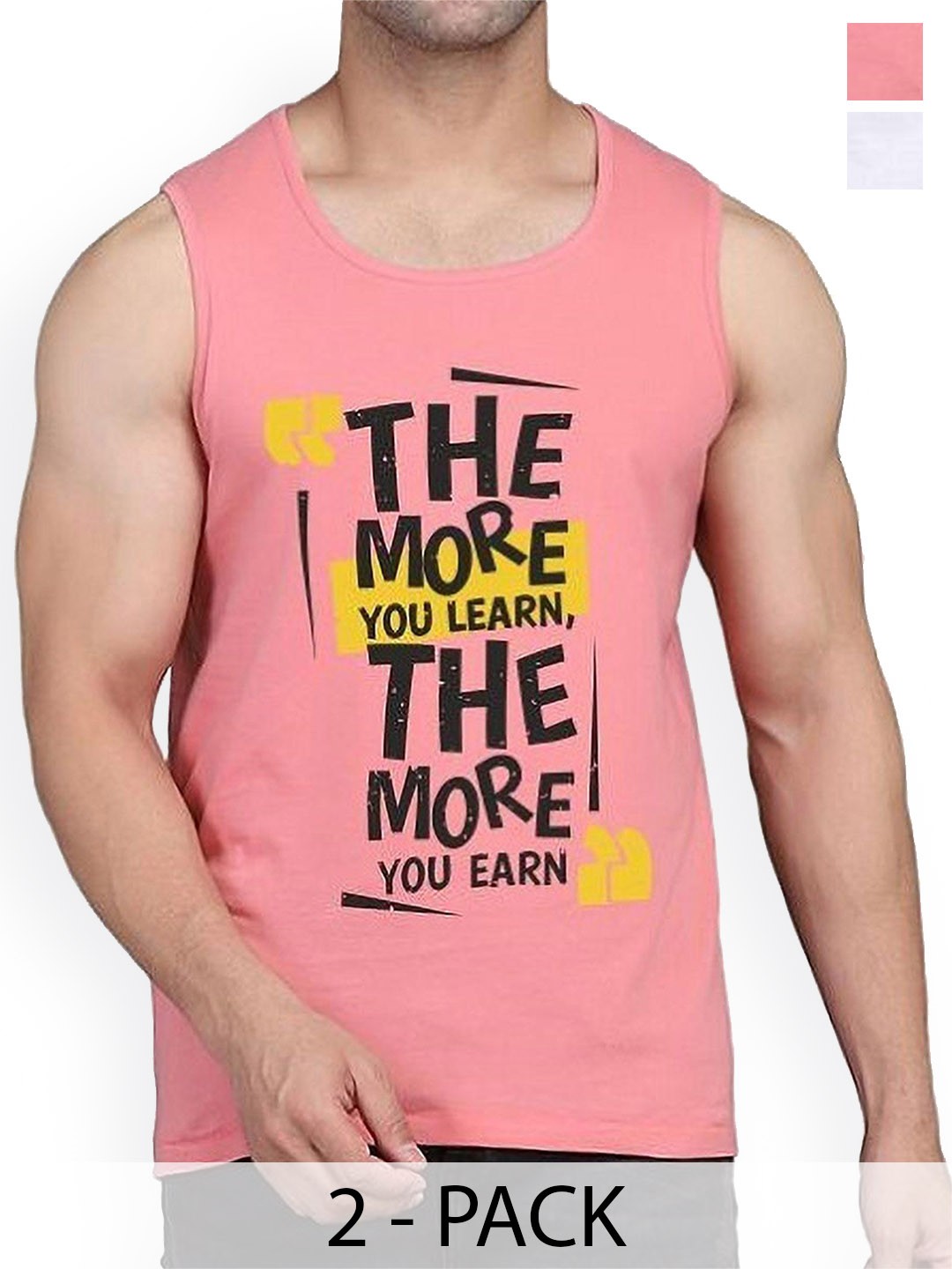 

Woostro Men Pack Of 2 Printed Pure Combed Cotton Gym Vests, White
