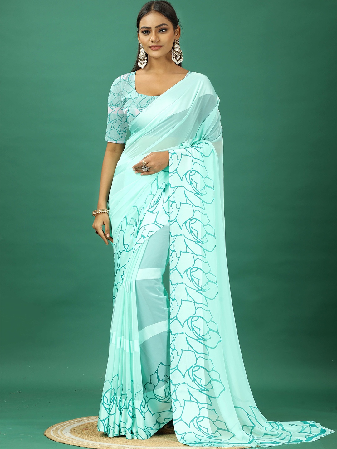 

A.V.M. SILK MILLS Striped Satin Saree, Turquoise blue