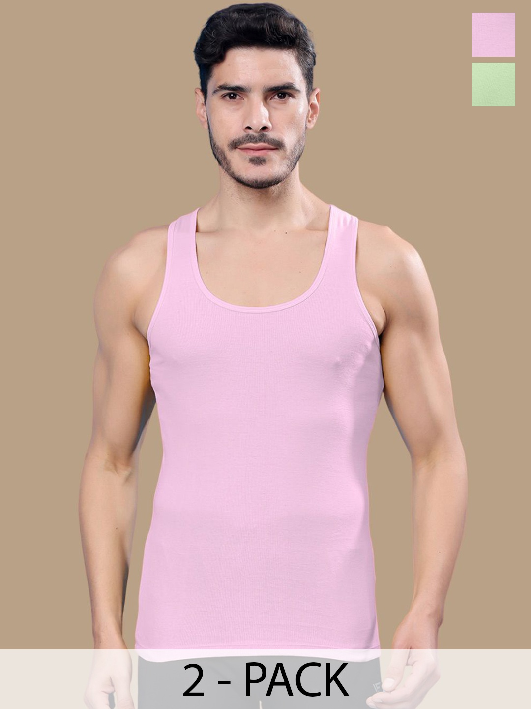 

Friskers Men Pack Of 2 Ribbed Cotton Gym Vests, Pink