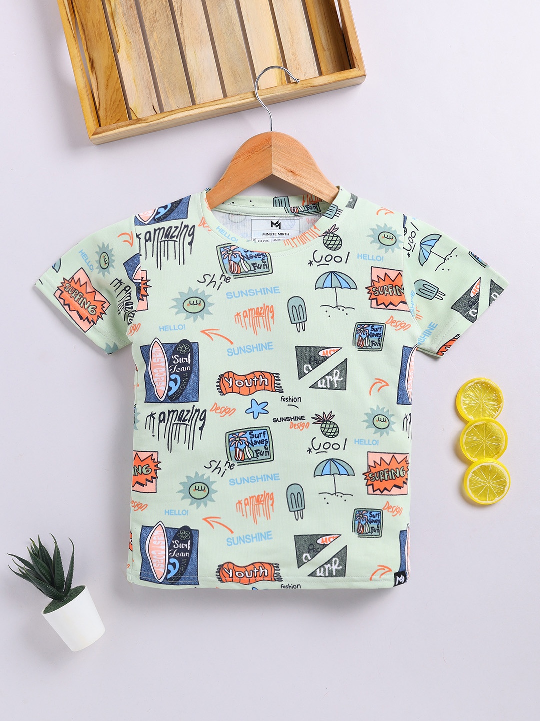

YK X Minute Mirth Boys Graphic Printed T-shirt, Green